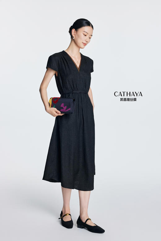 凯喜雅 短袖V领连衣裙 100%桑蚕丝 商品图1