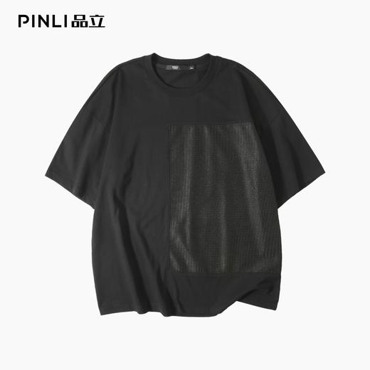 PINLI品立2025夏季新款肌理烫银拼接短袖T恤男潮牌百搭宽松体恤衫B252111036 商品图3