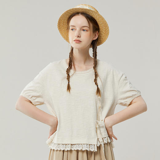 Famecoco范可儿独特设计不规则上衣女显瘦夏季别致T恤FAB3BB004 商品图0