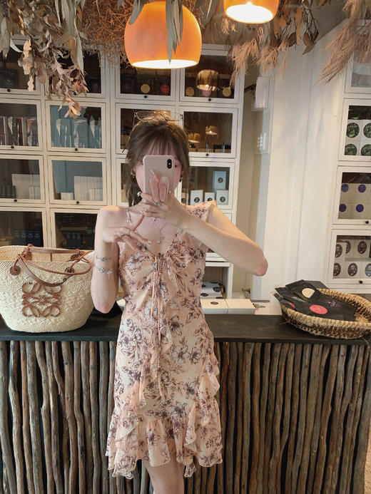 金蘑菇菇  木槿与琥珀 / 斜裁v领轻甜碎花私服连衣裙 商品图3