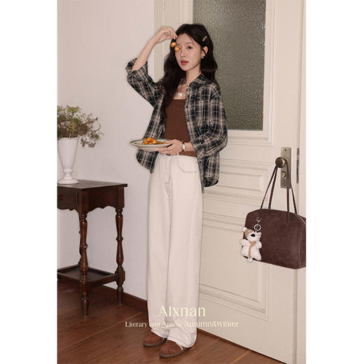 【6折秒杀】鹿向南「松茶可可」咖色格纹防晒衬衫女秋季新款高级法式长袖衬衣L56707 商品图2