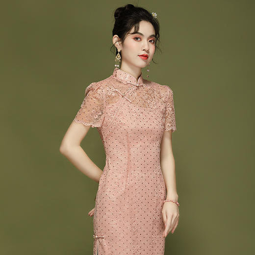 「自」全新升级【铂金会员339/天猫459/差价120】(00450)洛诗琳国风蕾丝连衣裙2025夏季新款新中式改良旗袍连衣裙 商品图1