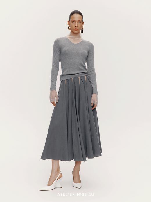 【雾都微光】珍珠点缀纱纱拼接针织上衣 商品图2