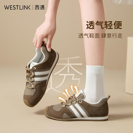 西遇德训鞋女新款秋季超火复古平底歪头运动鞋轻便软底休闲鞋V1656983 商品图3