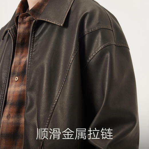 gxg.jeans男装 pu皮分割设计美式复古宽松夹克外套男 25年秋热卖 商品图4