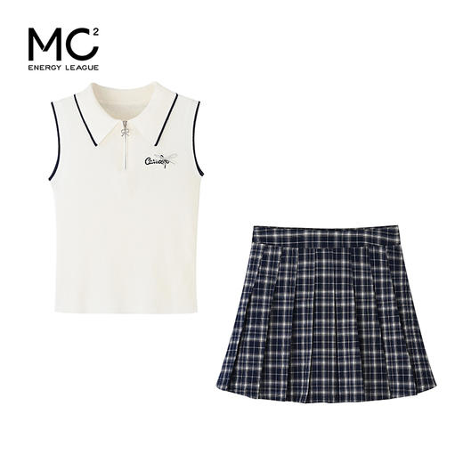mc2女装翻领无袖针织衫配百褶半裙夏季新款学院风小个子甜美可爱 商品图4