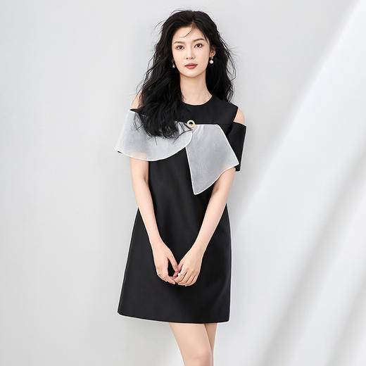 「高货wl」全新升级【铂金会员358/天猫479/差价121】(90732)洛诗琳优雅气质拼接连衣裙2025夏季新款遮肉显瘦A字裙女 商品图0