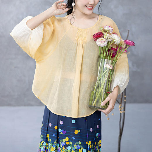 【林栖设计小店】【植物染】苎麻衬衣宽松多色手工渐变2025夏季新款上衣女1951155 商品图0