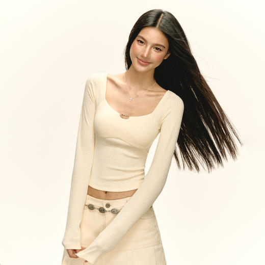 Ariseism 美式复古设计感长袖T恤女秋季新款辣妹修身上衣 商品图1