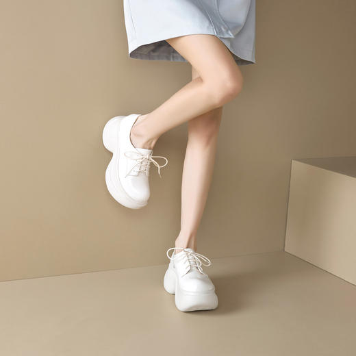 【预售5天】超轻舒适真皮厚底圆头英伦风小皮鞋女坡跟松糕底牛皮显瘦系带单鞋AD&c854-121 商品图2