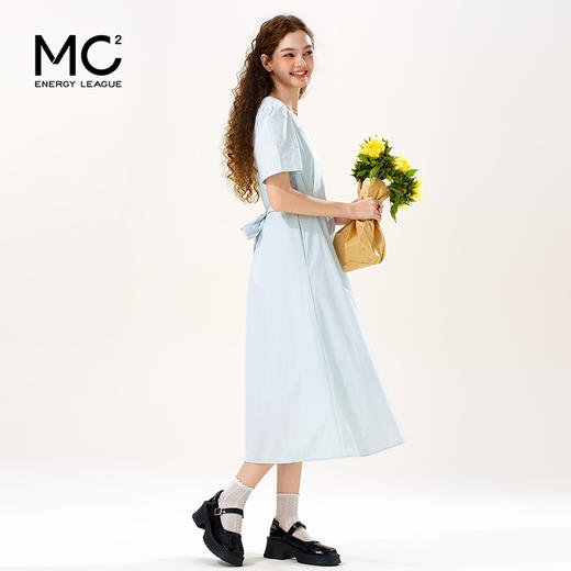 mc2女装方领简约韩系连衣裙夏季新款收腰显瘦时尚流行好看裙子 商品图1