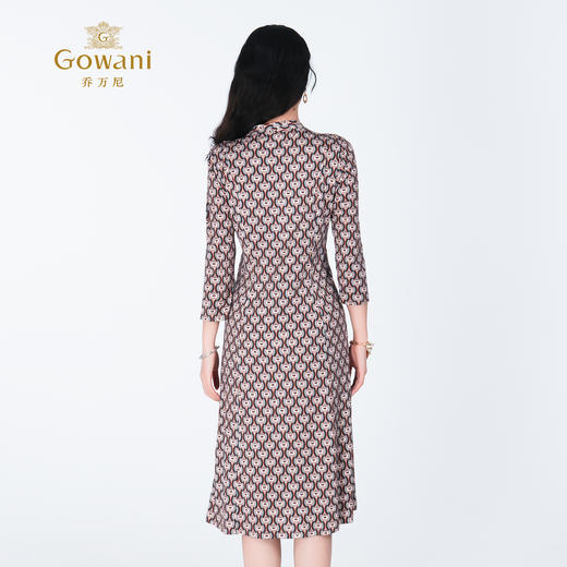 乔万尼马赛克咖啡印花100%真丝收腰显瘦连衣裙ED2E493 商品图4