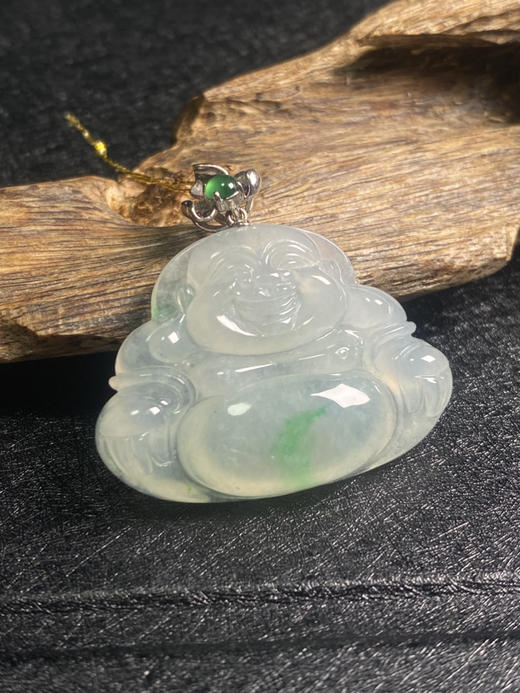 【FC0012】18K金镶嵌翡翠冰飘绿佛公吊坠 冰润起胶 一抹阳绿灵动 笑口常开 商品图0