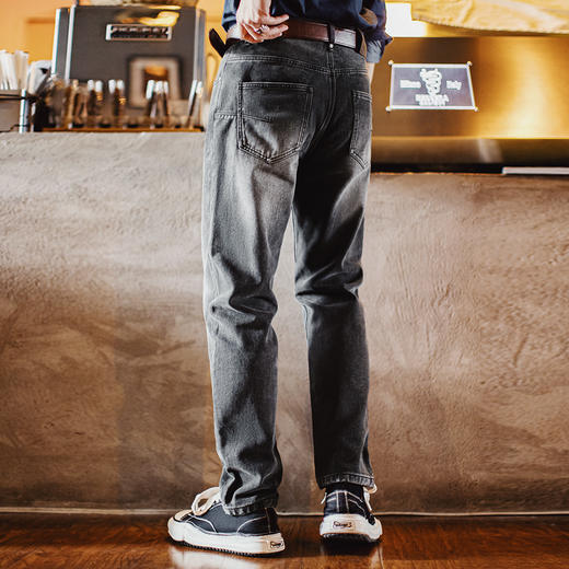 马登工装美式休闲水洗做旧牛仔裤灰色直筒微锥萝卜裤长裤子男夏秋 商品图4