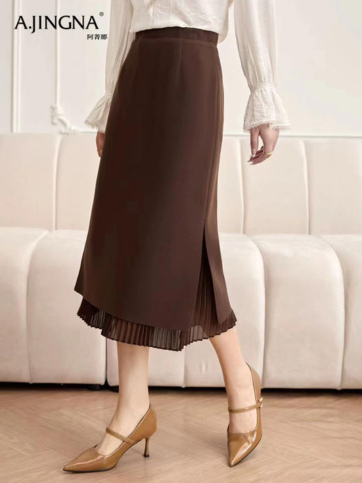 【步履曼妙】阿菁娜高腰百搭拼接百褶A字半身裙F30Q213001 商品图0