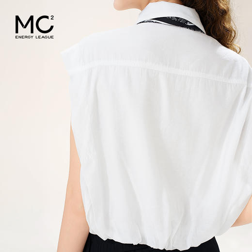 mc2白色翻领无袖衬衣女装夏季新款下摆抽皱时尚洋气设计感赠丝巾 商品图3
