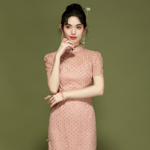 「自」全新升级【铂金会员339/天猫459/差价120】(00450)洛诗琳国风蕾丝连衣裙2025夏季新款新中式改良旗袍连衣裙 商品图2