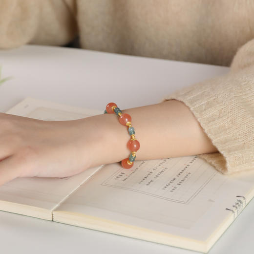 沁棠 蓝水翡翠冰飘南红手串 商品图4