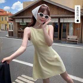 西遇无袖连衣裙女秋季新款法式圆领收腰显瘦a字背心长裙SS051242