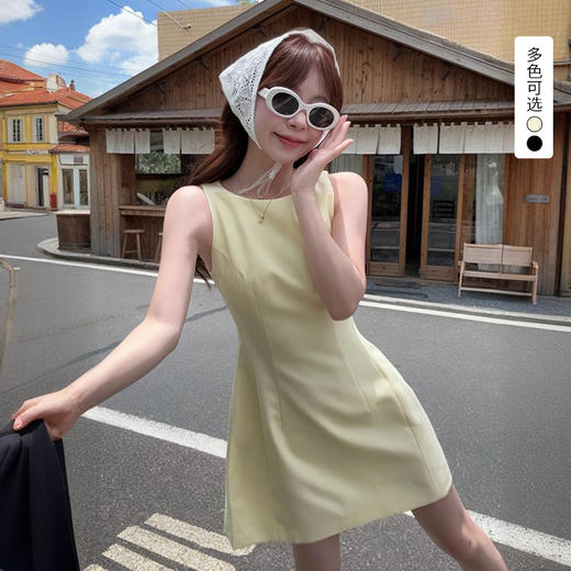 西遇无袖连衣裙女秋季新款法式圆领收腰显瘦a字背心长裙SS051242 商品图0