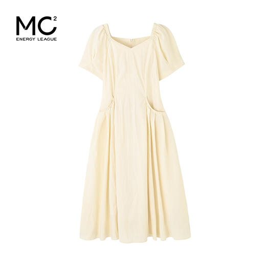 mc2女装V领腰部褶皱净色连衣裙夏季新款流行时尚中长款裙子好看 商品图4