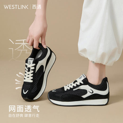西遇德训鞋女新款秋季百搭复古休闲鞋黑色舒适轻便平底运动鞋K1656937 商品图3