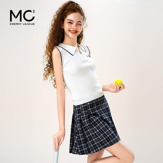 mc2女装翻领无袖针织衫配百褶半裙夏季新款学院风小个子甜美可爱 商品图1