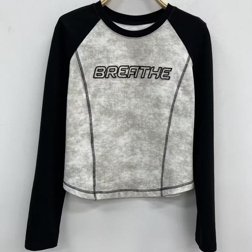 N插肩袖字母圆领长袖T恤（灰） 春季 151060120321 商品图0