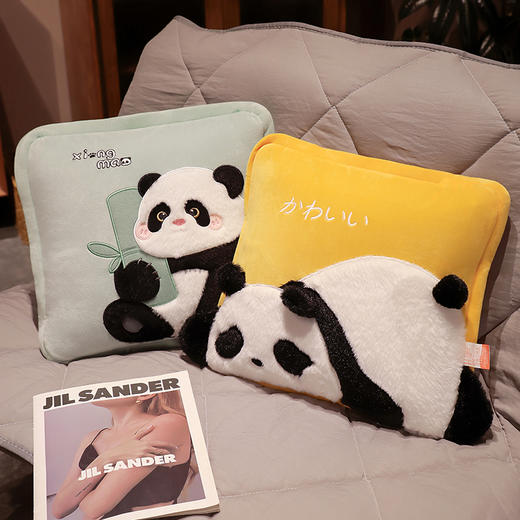 自然醒水晶绒+仿兔毛绒日式熊猫系列抱枕被两用加厚办公室汽车靠枕车载折叠午睡枕头毯子二合一QYL 商品图9