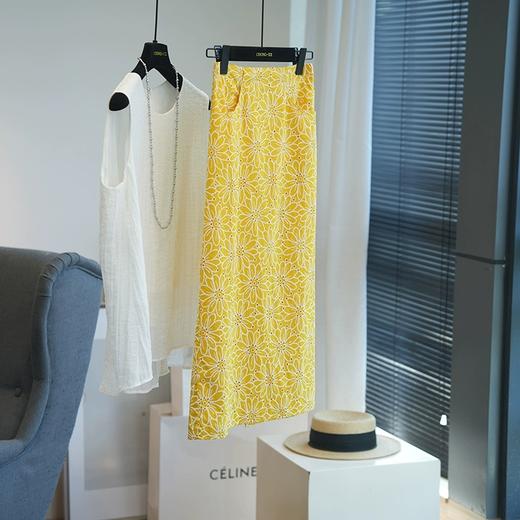 明媚浪漫100%棉花朵刺绣镂空直筒后松紧腰显瘦半裙 商品图7