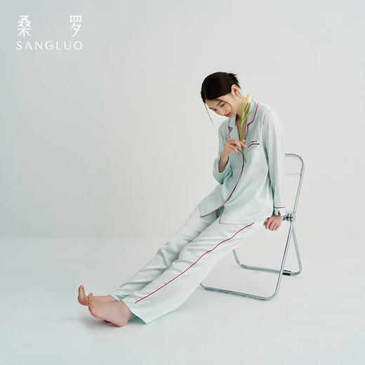 玻尿酸美肤』桑罗23姆米重磅真丝睡衣套装100%桑蚕丝女家居服外穿 商品图2