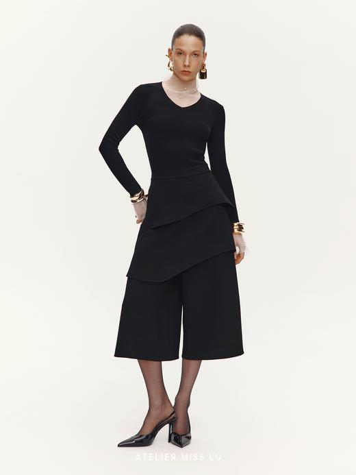 【星夜微光】珍珠点缀纱纱拼接针织上衣 商品图0