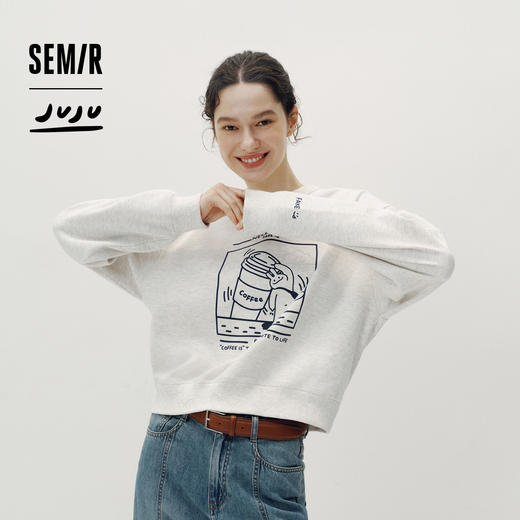 [商场同款]森马JUJU联名卫衣女落肩宽松秋季2025新款趣味图案衣服 商品图0