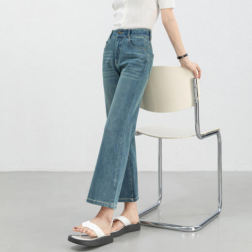 「高货rg」全新升级【铂金会员183/天猫239/差价56】(12528)洛诗琳高腰牛仔微喇九分裤2025夏季新款四面弹修身喇叭裤 商品图0