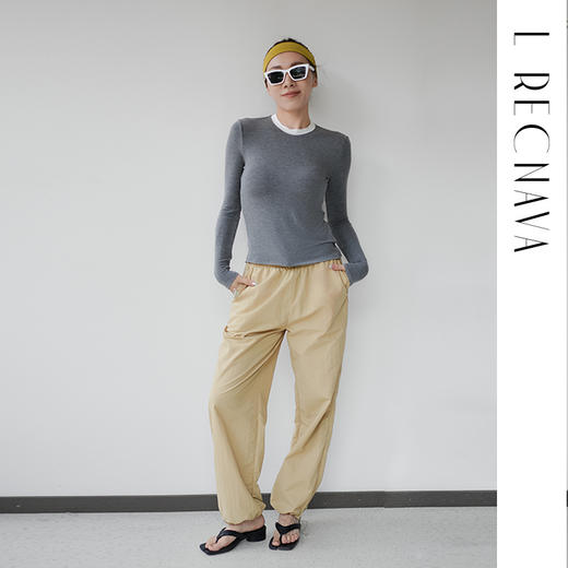 L RECNAVA 撞色领口假两件长袖 亲肤软糯 弹力不变形人棉打底衫 商品图3