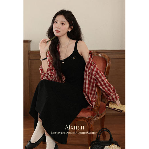 鹿向南「安妮日记」法式黑色无袖吊带背心连衣裙女夏显瘦A字长裙 商品图4