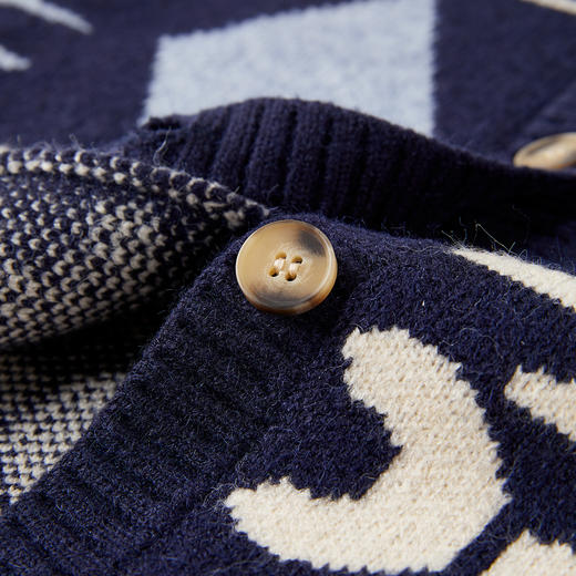 【辛巴娜娜】simbanana秋新款女中大童复古提花拼色外搭学院风开衫针织背心马甲 商品图2