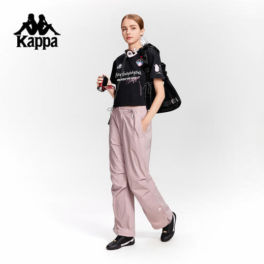 巴巴爸爸Kappa卡帕运动短袖女2025新款夏季休闲短款t恤宽松上衣K0F62TD76 黑色 商品图2