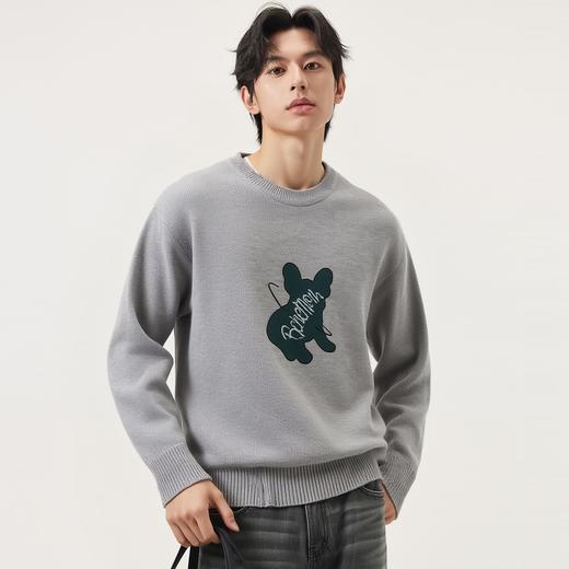 gxg.jeans男装 灰色宽松休闲圆领线衫毛衣男打底基础 25秋冬热卖 商品图2