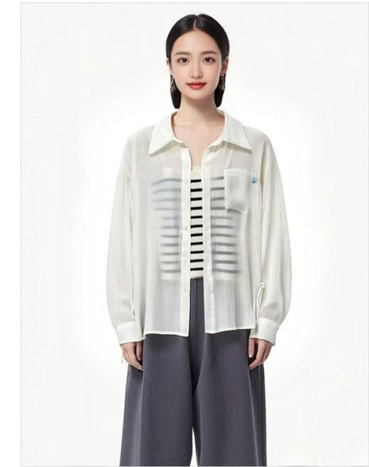 赠送吊带【时装系列】80%天丝侧边绑带夏季薄款衬衫防晒衫-喜出 商品图2