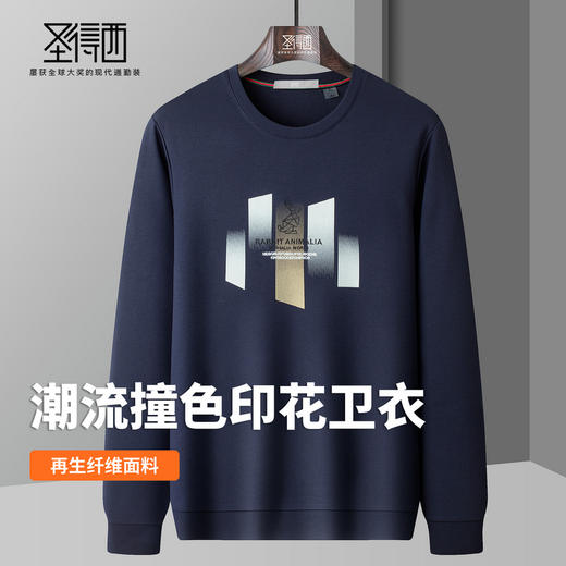 圣得西男士潮流印花圆领卫衣2025秋季新款时尚百搭上衣 商品图3
