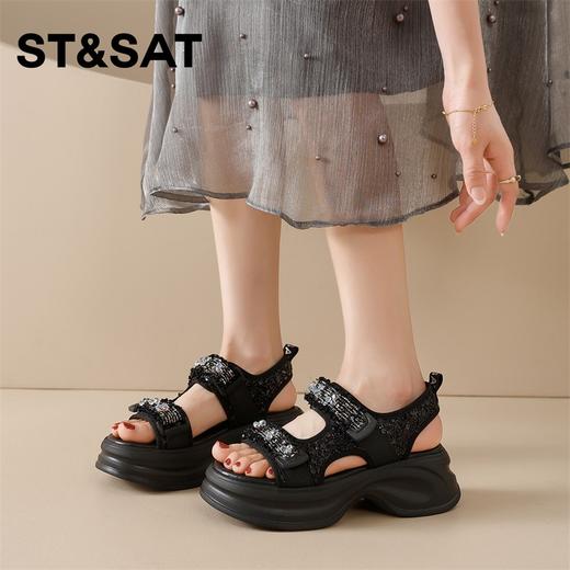 星期六时尚亮片魔术贴厚底凉鞋SSD2115TAQ 商品图0