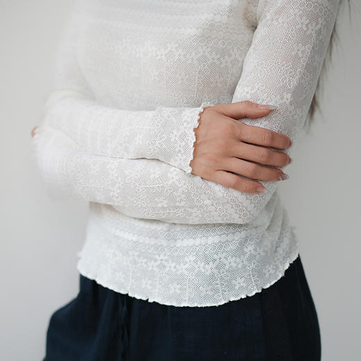 L RECNAVA 蕾丝花边长袖上衣 波浪花边领 软糯弹力蕾丝 内搭单穿都好看 商品图7