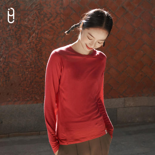 外里友好市集美利奴羊毛打底衫女套头罩衫修身显瘦圆领长袖上衣 商品图0