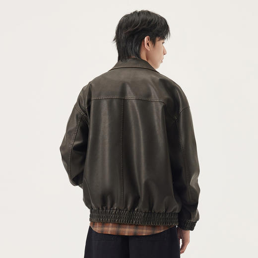 gxg.jeans男装 pu皮分割设计美式复古宽松夹克外套男 25年秋热卖 商品图2