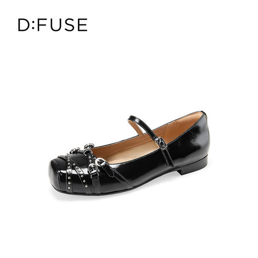 Dfuse迪芙斯2025秋季新款平底芭蕾鞋一字方头玛丽珍鞋朋克风单鞋女DFD3111031 商品图11