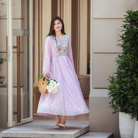 【林栖设计小店】（现货）婴儿棉连衣裙墨西哥绣花优雅宽松显瘦2025早秋新款长裙女T1953255