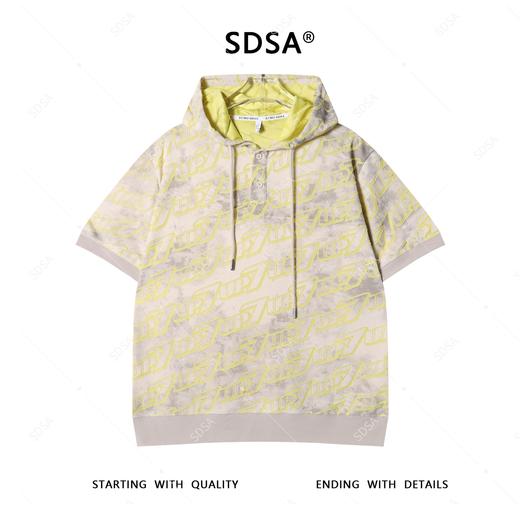 T4344SDSA夏季新款男士痞帅潮牌割破设计半纽扣连帽短袖T恤轻奢百搭 商品图1