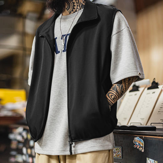 马登工装山系机能立领马甲黑色户外通勤叠穿轻薄款背心无袖男士夏 商品图0