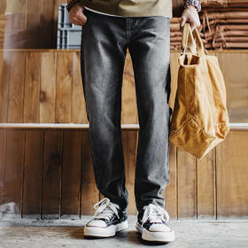 马登工装美式休闲水洗做旧牛仔裤灰色直筒微锥萝卜裤长裤子男夏秋